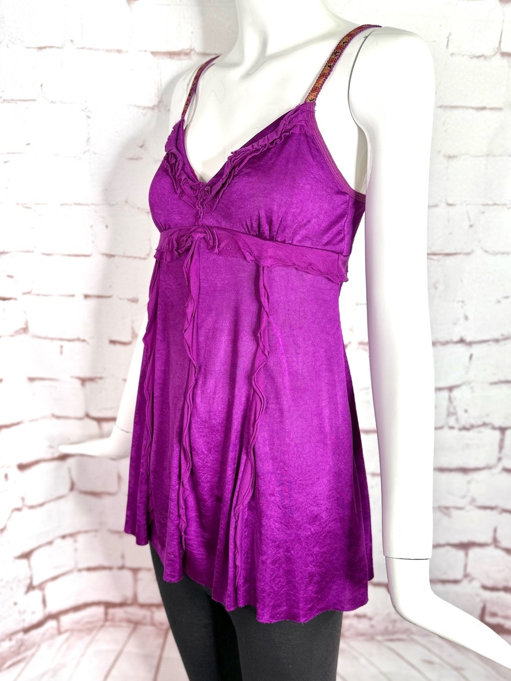 VINTAGE FREE PEOPLE Y2K Purple V-Neck Adjustable Strap S/P Babydoll Camisole - Picture 7 of 14